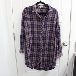Toad & Company Women Duniway Shirt Dress Button Down Flannel Plaid Indigo Medium
